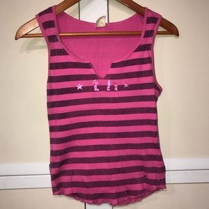 #1261 Tommy Hilfiger jean pink  fuchsia striped tank top sequins TH letters Med.